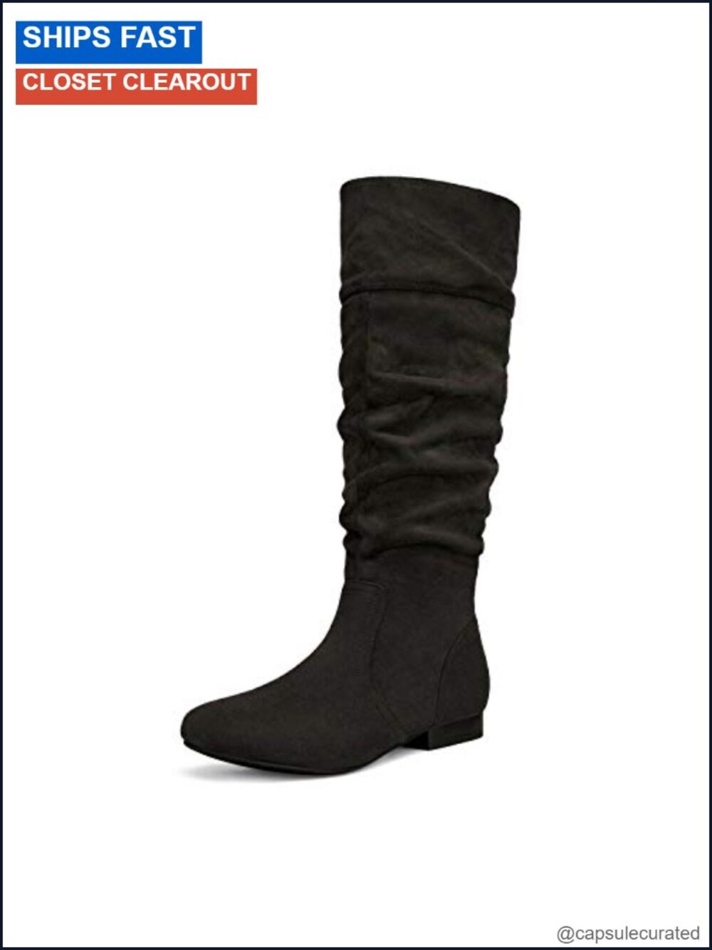 Faux Suede Knee High Ruched Zip Boots with Faux Fur Lining